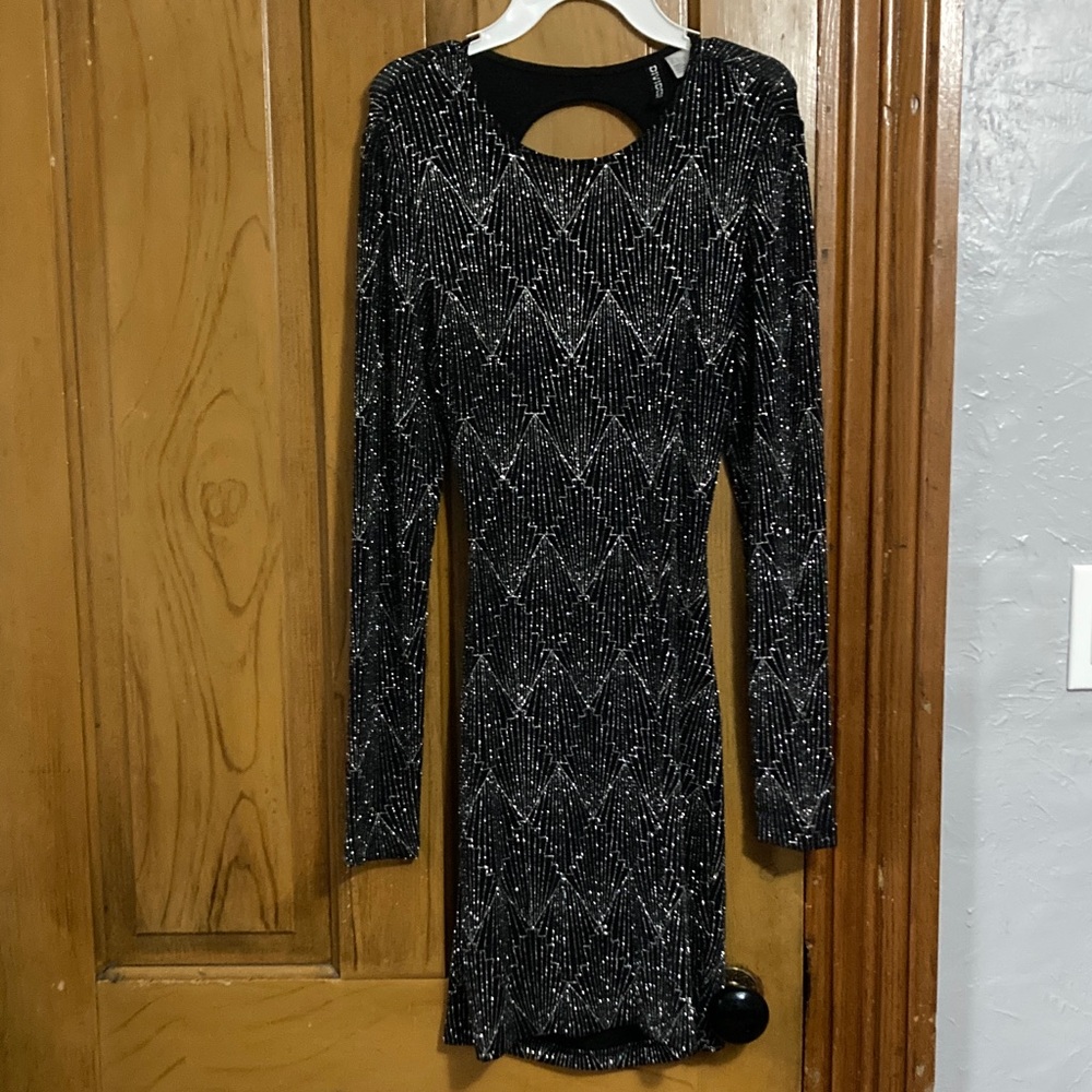Divided Black and Silver Long Sleeve Dress